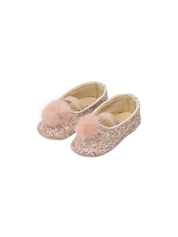 Pom Pom Embellished Glitter Fabric Ballerinas