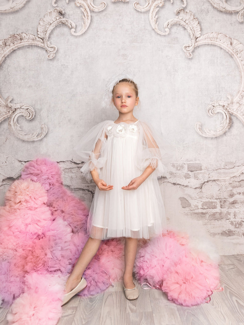 Snowy Petal Tulle Dress