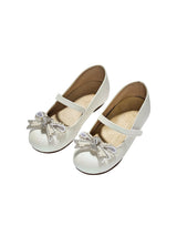 Pearl Bow Embellished Metallic Ballerinas