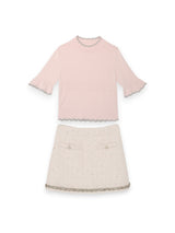 White Audrey Skirt & Pink Elysee Top Two Piece Set | Value $220