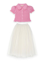 White Classic Skirt & Pink Brigitte Blouse Two Piece Set | Value €238
